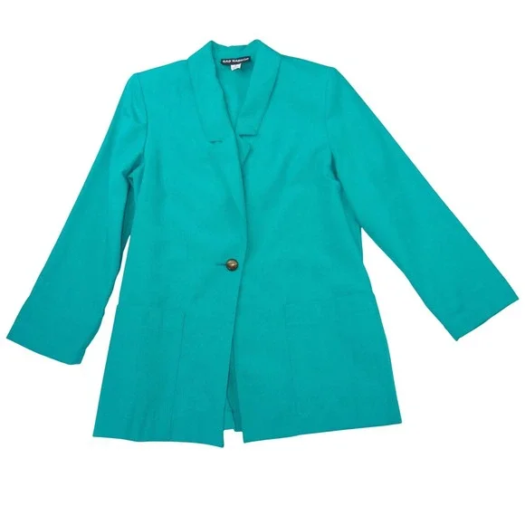 Sag Harbor Vintage Teal Green Blazer and Pleated Shorts Set Womens Large 90s - Picture 2 of 13